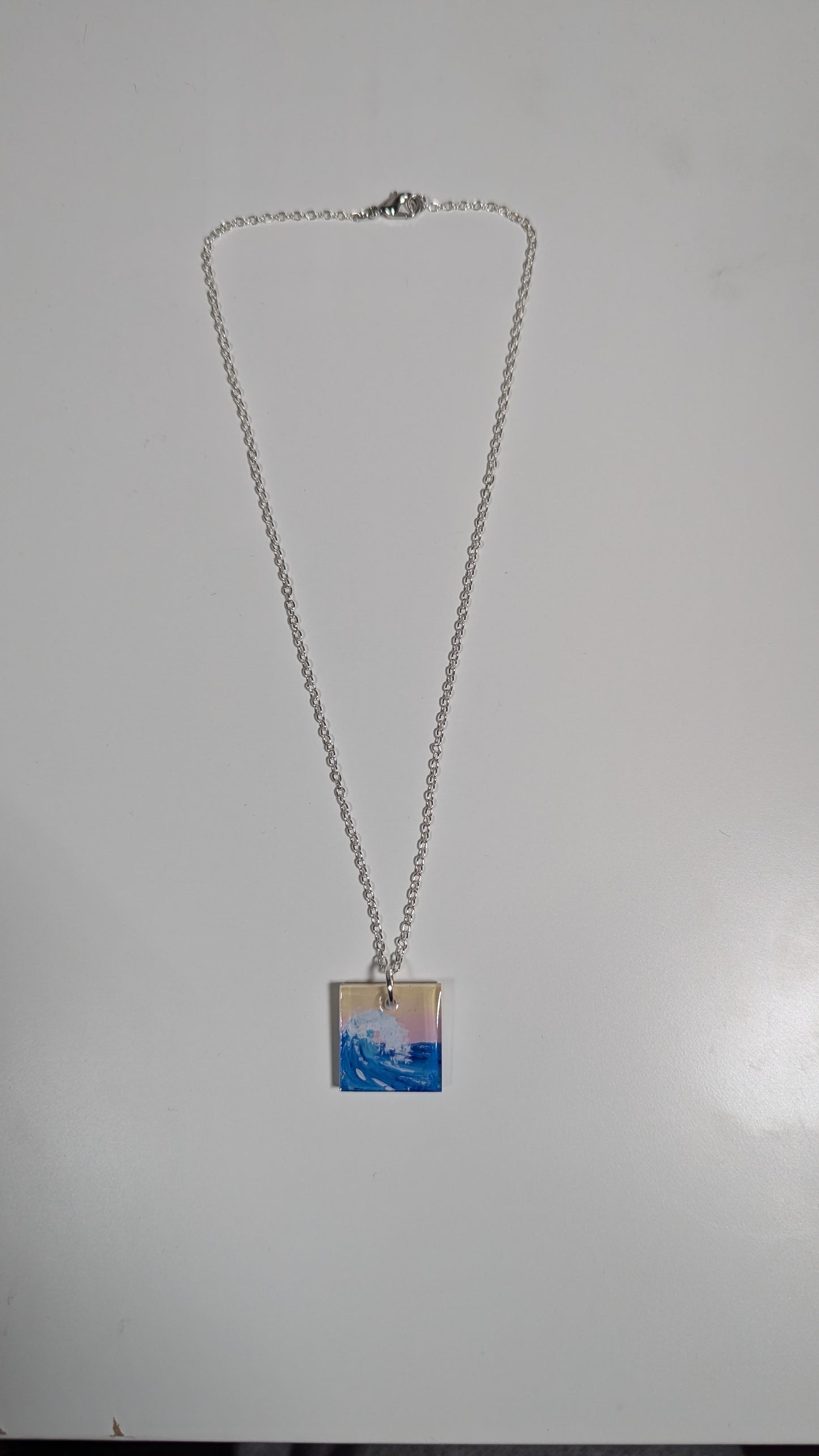 Square sunset wave acrylic hand painted resin necklace