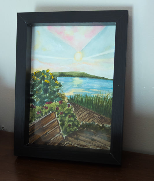 Seaside Bench Watercolor