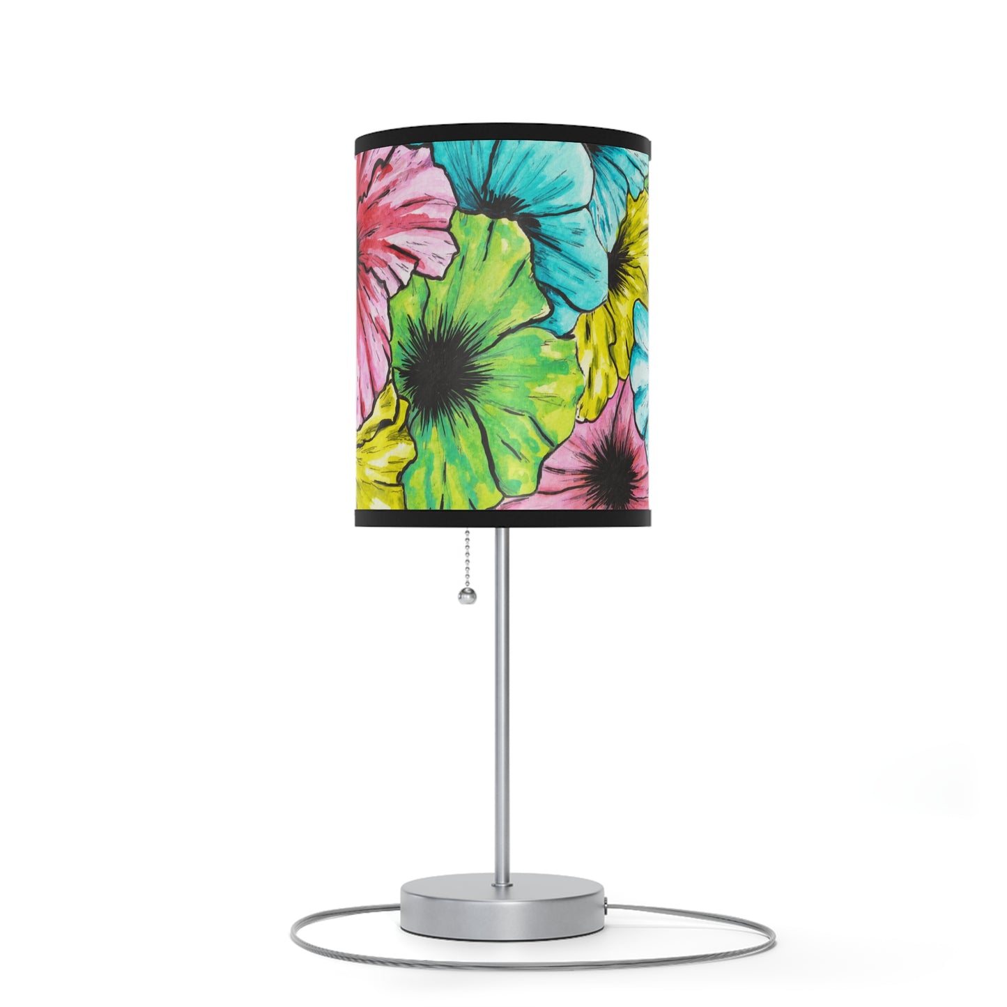 Hibiscus Tropical Flower, Hand-Drawn Design, Artist Designed Lamp on a Stand, US|CA plug