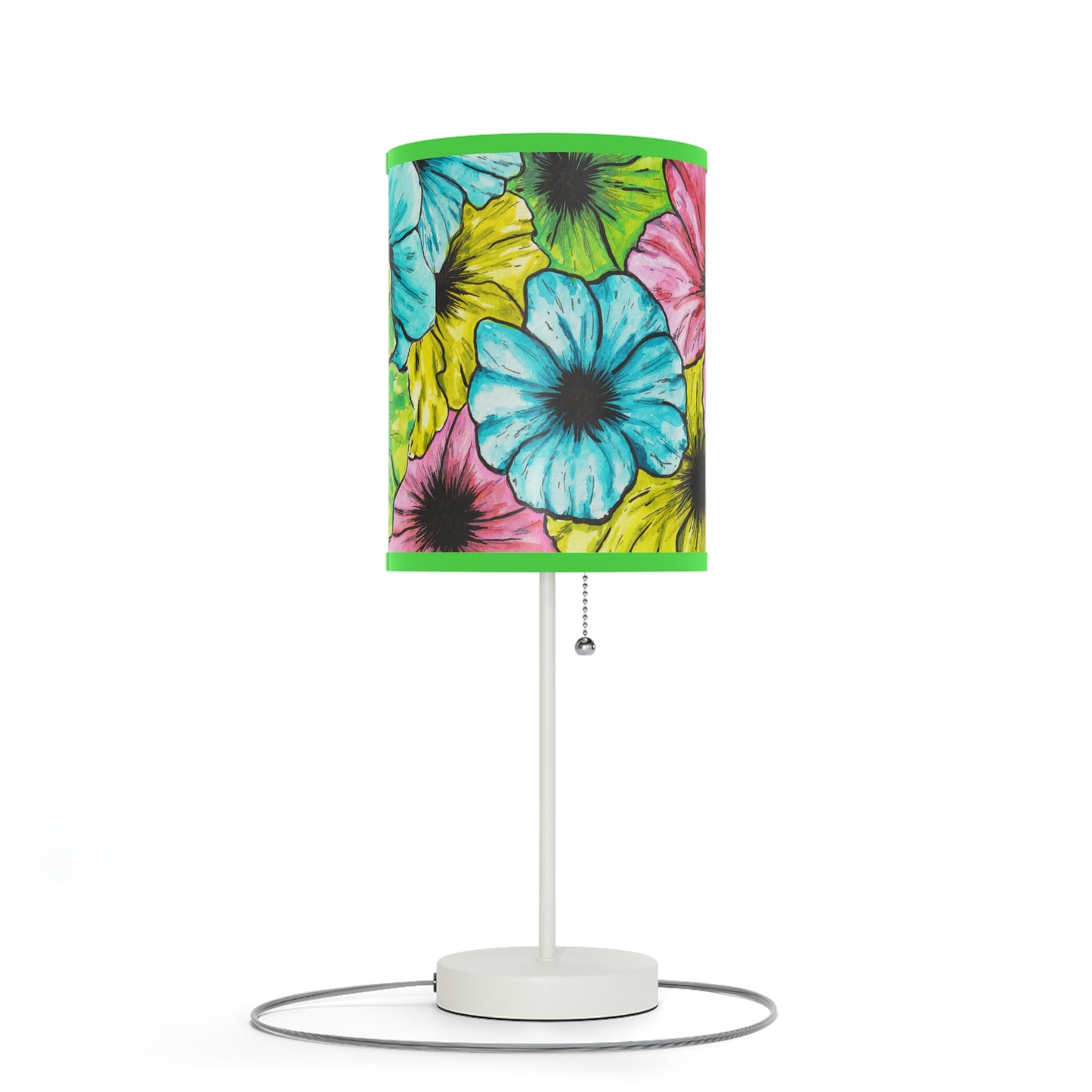 Hibiscus Tropical Flower, Hand-Drawn Design, Artist Designed Lamp on a Stand, US|CA plug