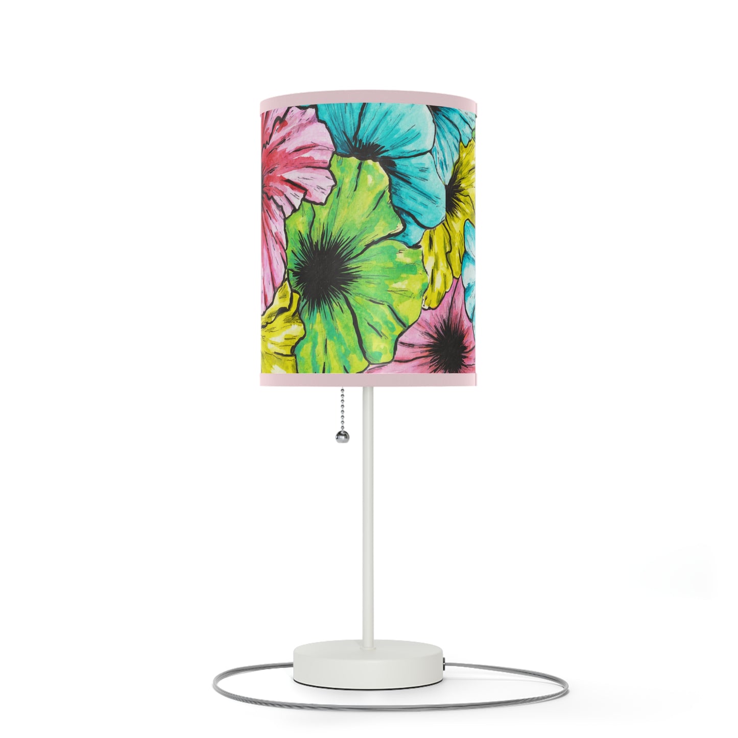 Hibiscus Tropical Flower, Hand-Drawn Design, Artist Designed Lamp on a Stand, US|CA plug