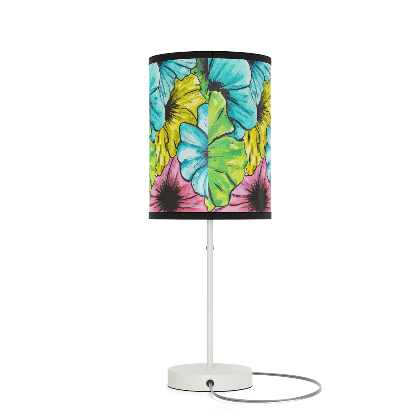 Hibiscus Tropical Flower, Hand-Drawn Design, Artist Designed Lamp on a Stand, US|CA plug