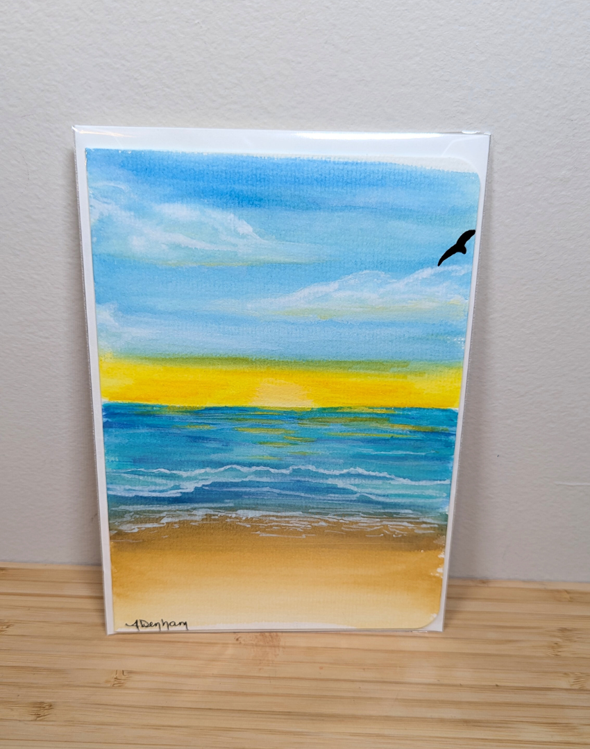 Greeting Card - Hand-Painted Watercolor Beach Sunrise