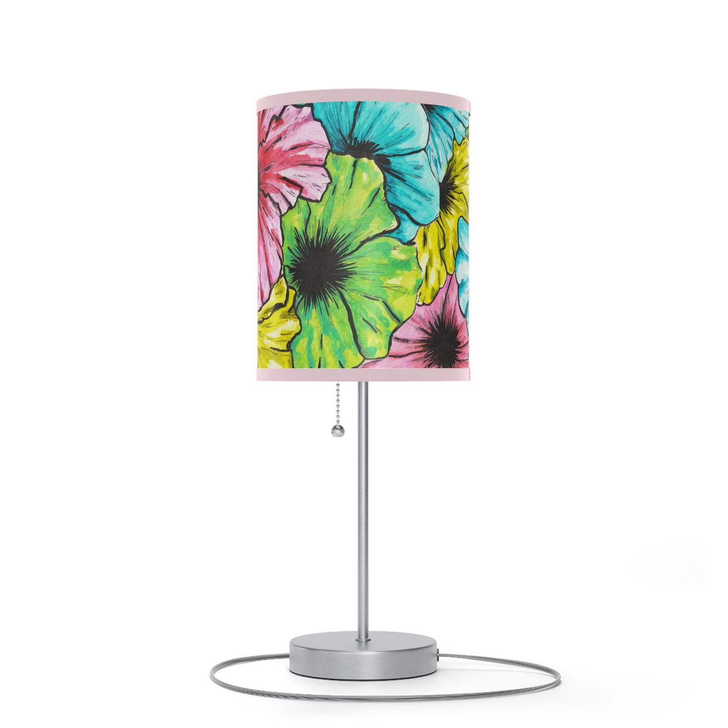 Hibiscus Tropical Flower, Hand-Drawn Design, Artist Designed Lamp on a Stand, US|CA plug