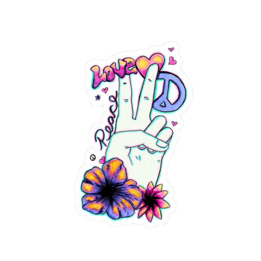Colorful Peace & Love Kiss-Cut Stickers, Boho Stickers, Floral Decor, Laptop Stickers, Eco-Friendly Gifts, Hippie Vibes