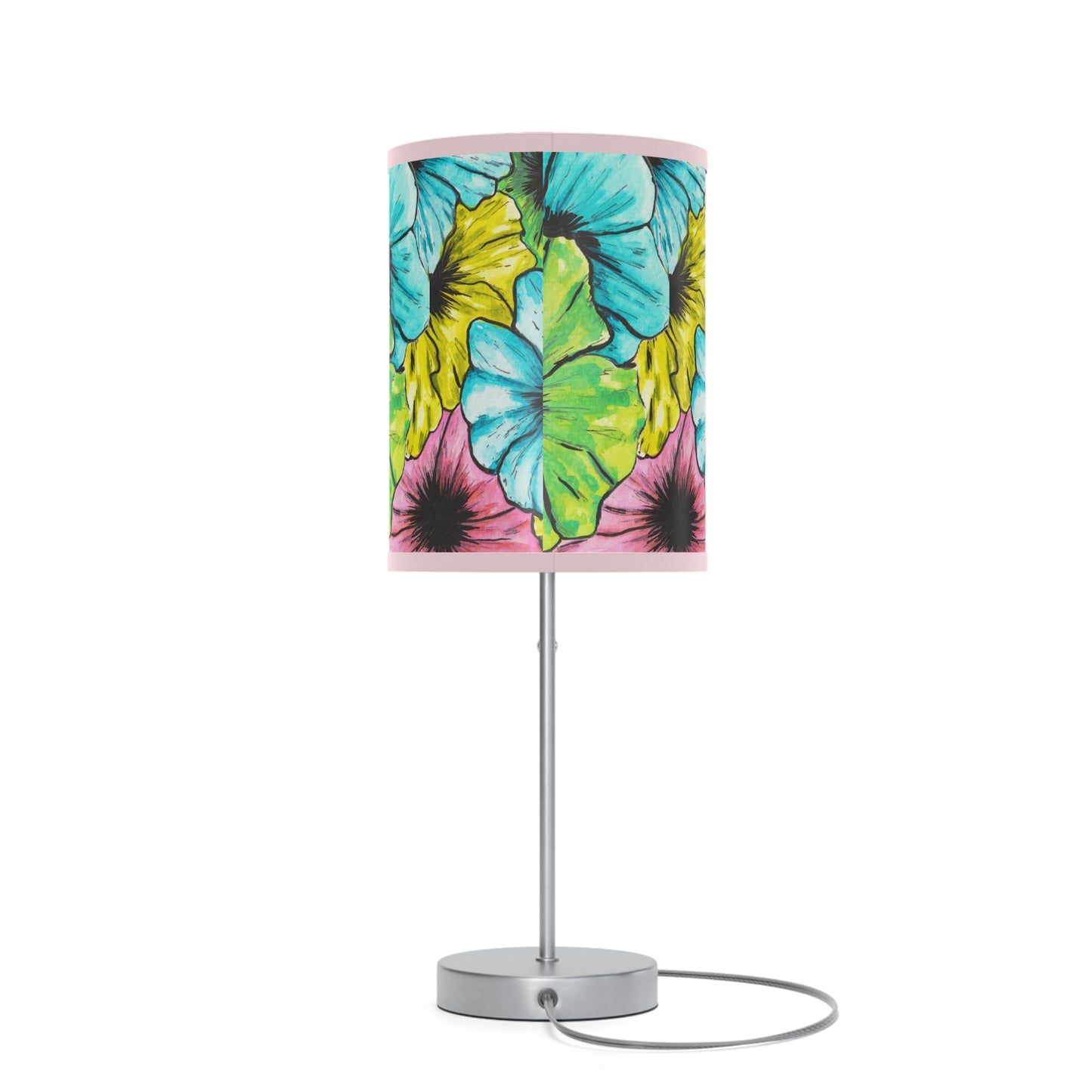 Hibiscus Tropical Flower, Hand-Drawn Design, Artist Designed Lamp on a Stand, US|CA plug