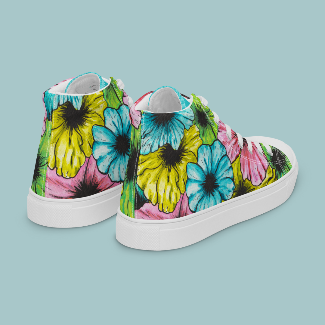 Colorful Hibiscus Women’s high top canvas shoes