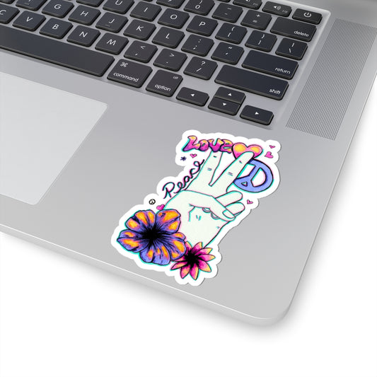 Colorful Peace & Love Kiss-Cut Stickers, Boho Stickers, Floral Decor, Laptop Stickers, Eco-Friendly Gifts, Hippie Vibes