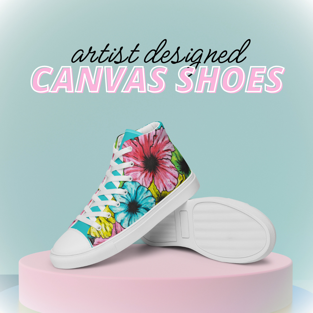 Colorful Hibiscus Women’s high top canvas shoes