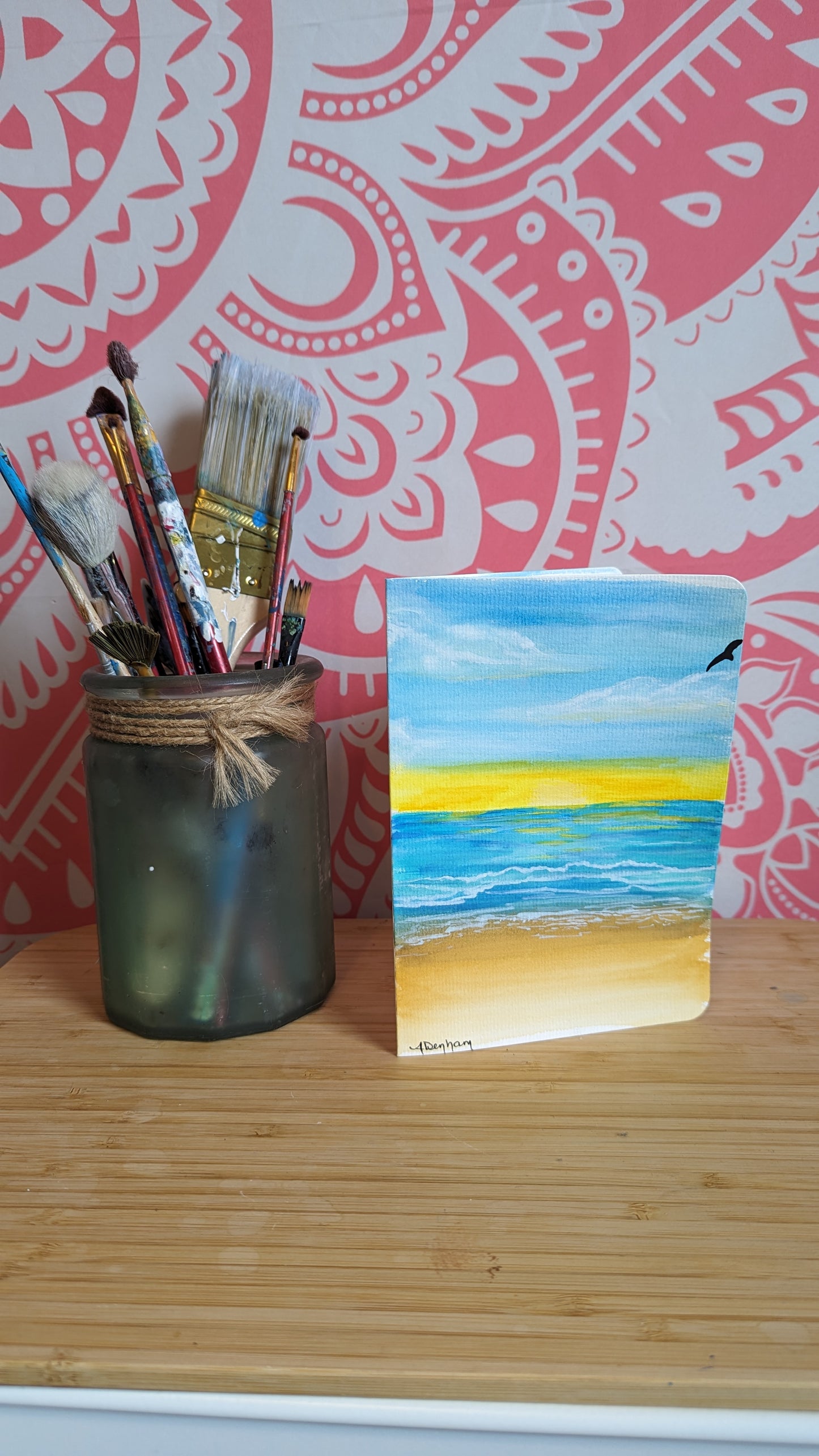 Greeting Card - Hand-Painted Watercolor Beach Sunrise