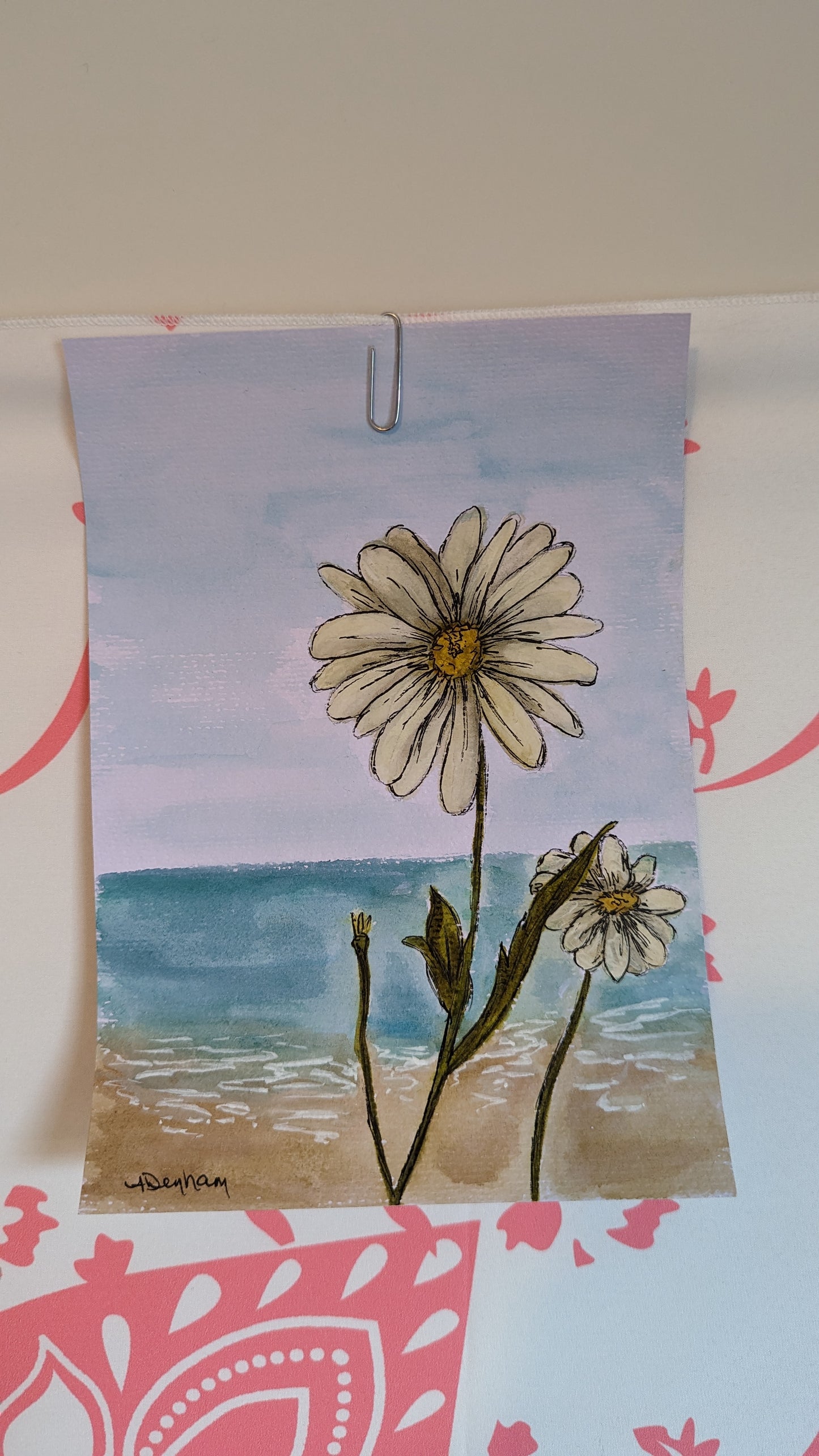 Springtime Flower Seaside Watercolor Painting