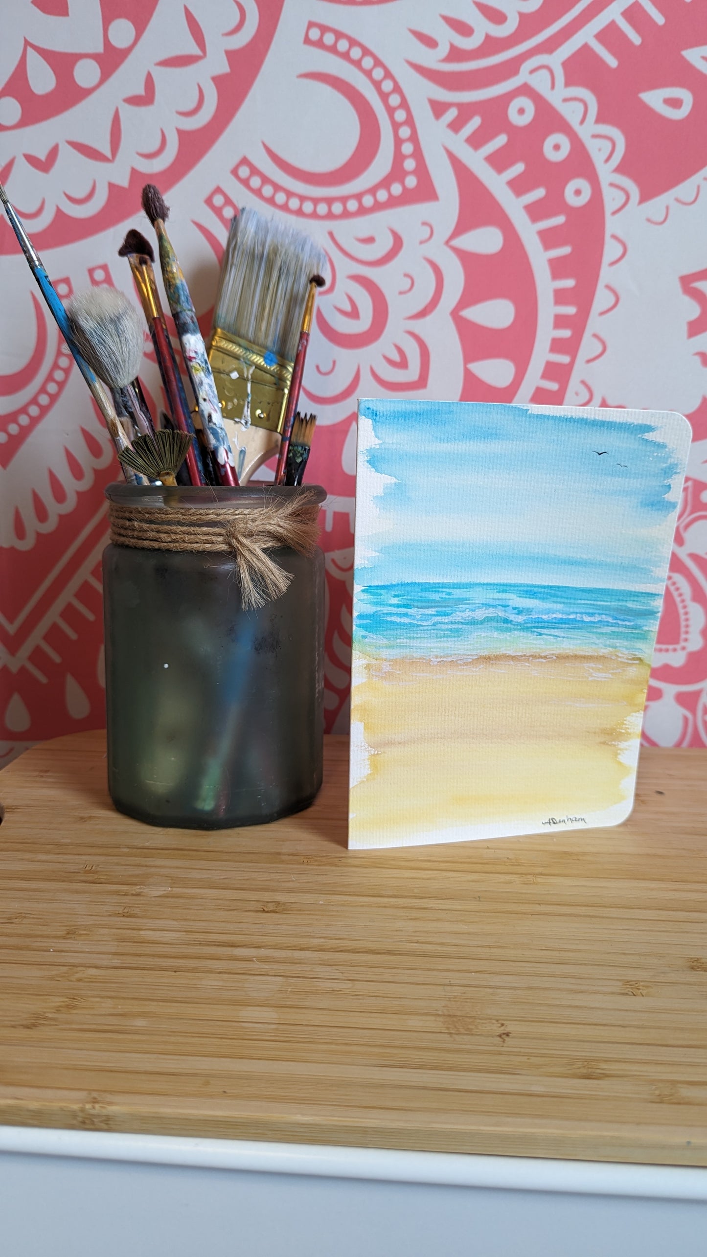 Greeting Card - Tranquil Beach Watercolor Painting