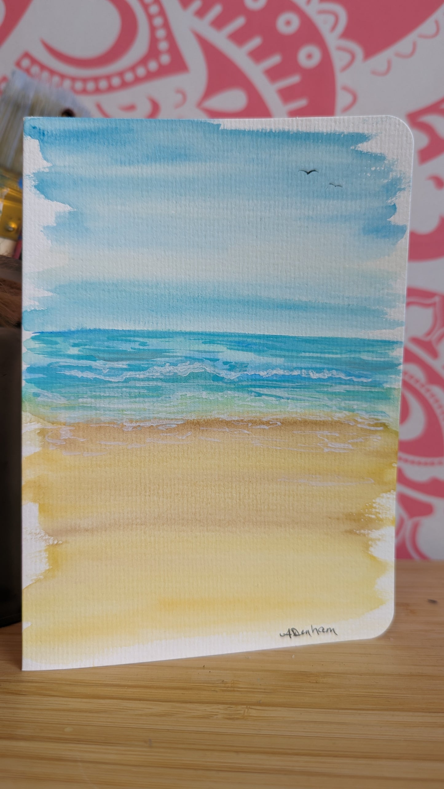 Greeting Card - Tranquil Beach Watercolor Painting