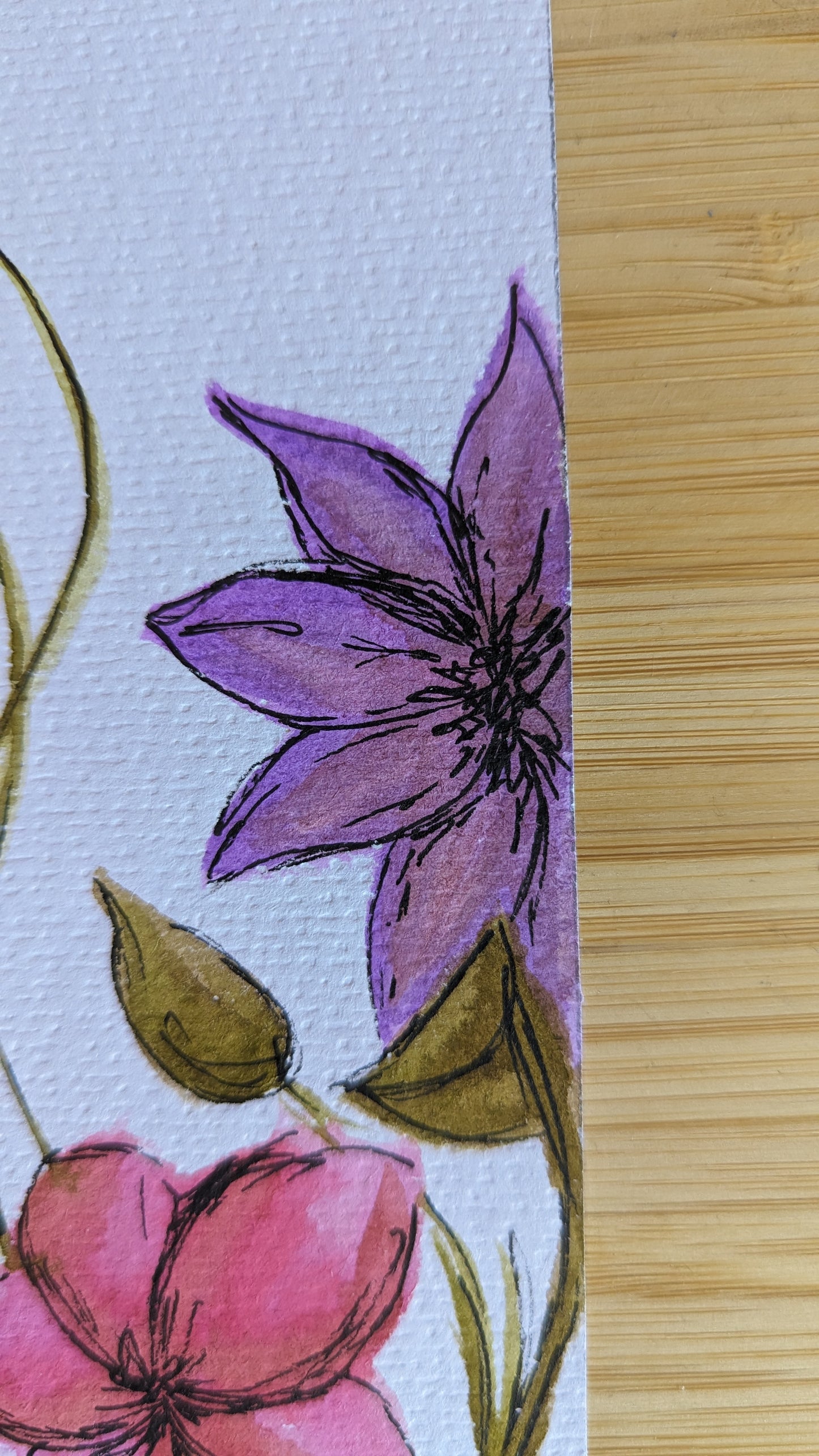 Pink and Purple Watercolor Hand Painted Bookmark