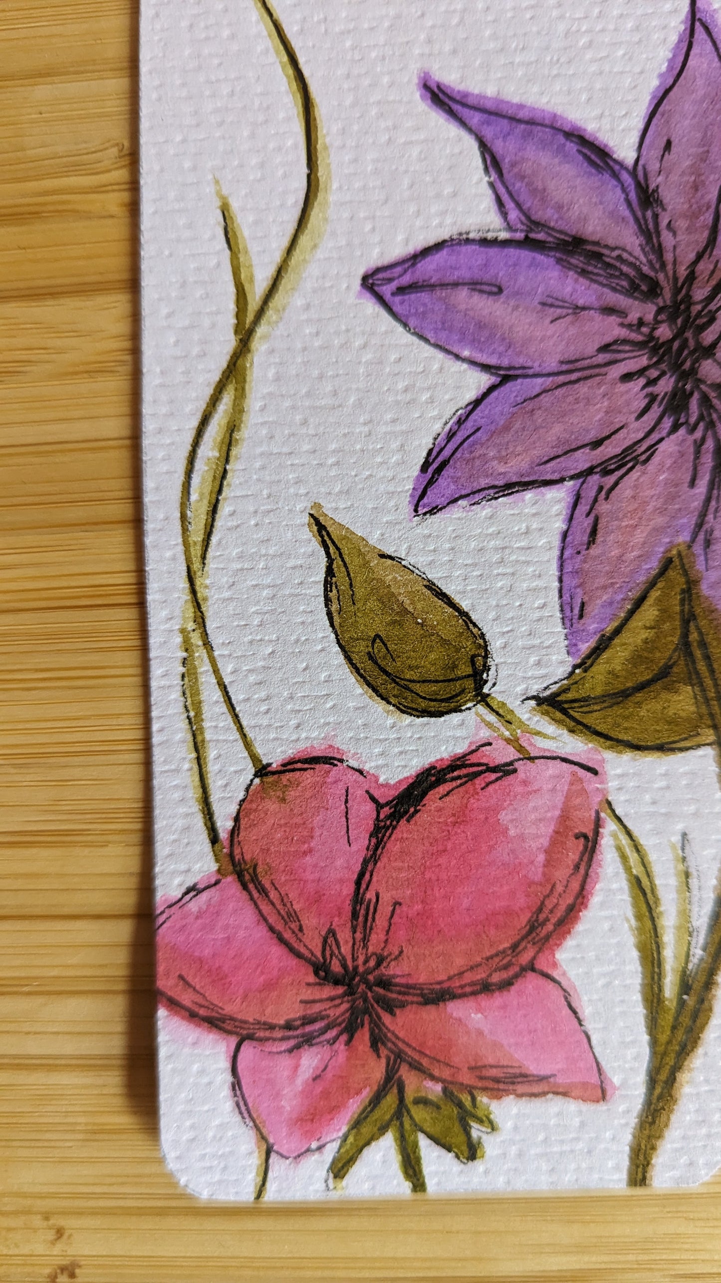 Pink and Purple Watercolor Hand Painted Bookmark