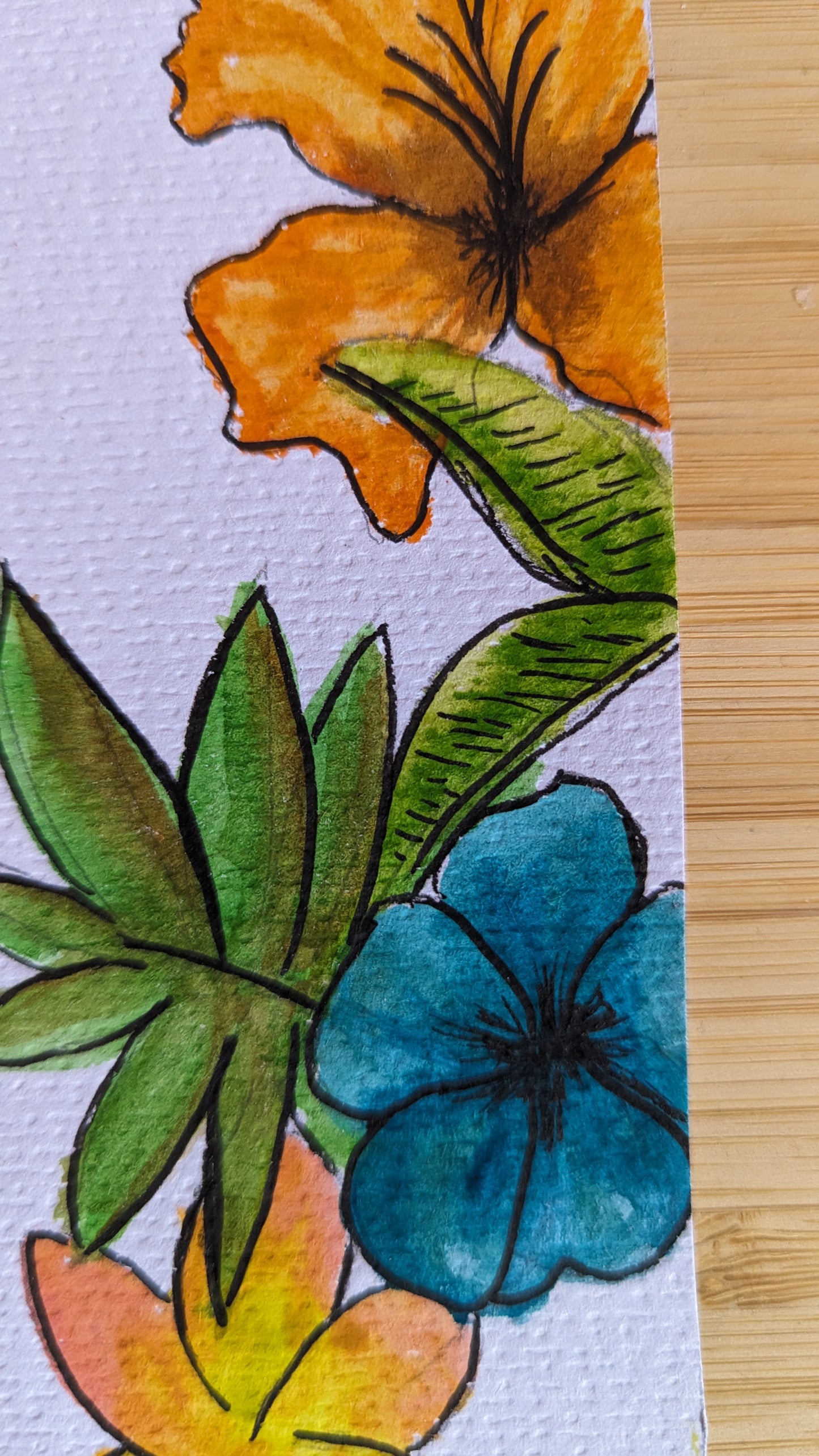 Hand-Painted Watercolor Tropical Flower Bookmark