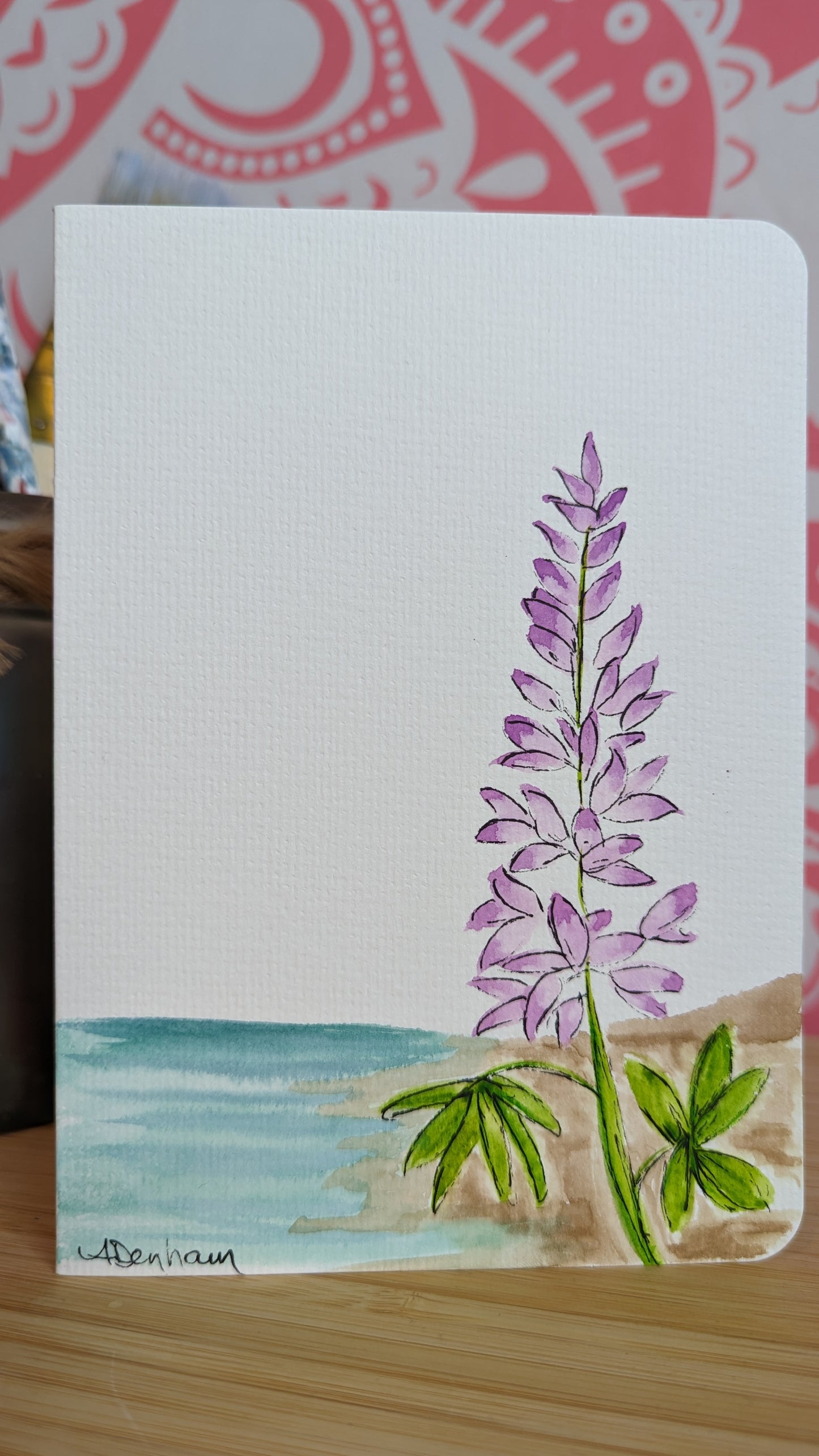 Lupin Flower Watercolor Hand Painted Greeting Card