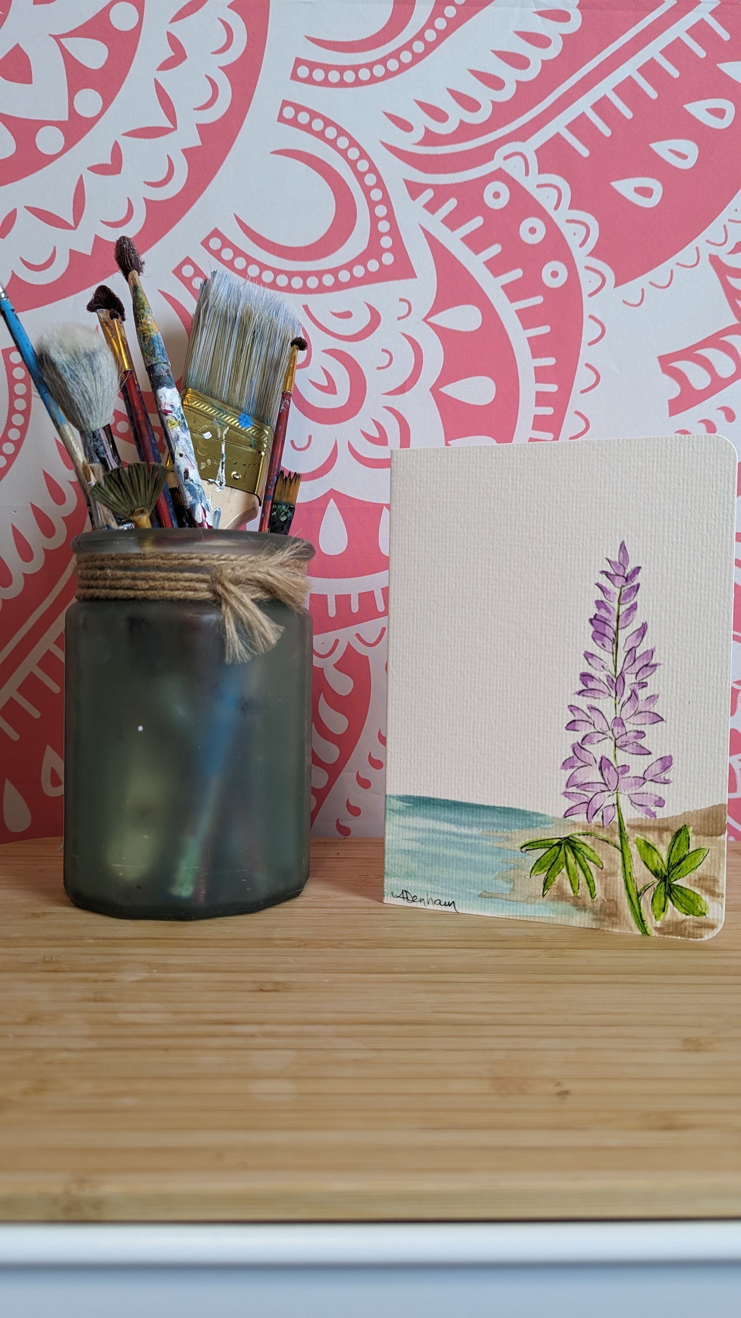 Lupin Flower Watercolor Hand Painted Greeting Card