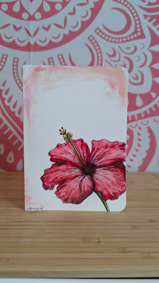 Greeting Card - Red Hibiscus Flower, Watercolor, Hand-Painted, Blank Inside