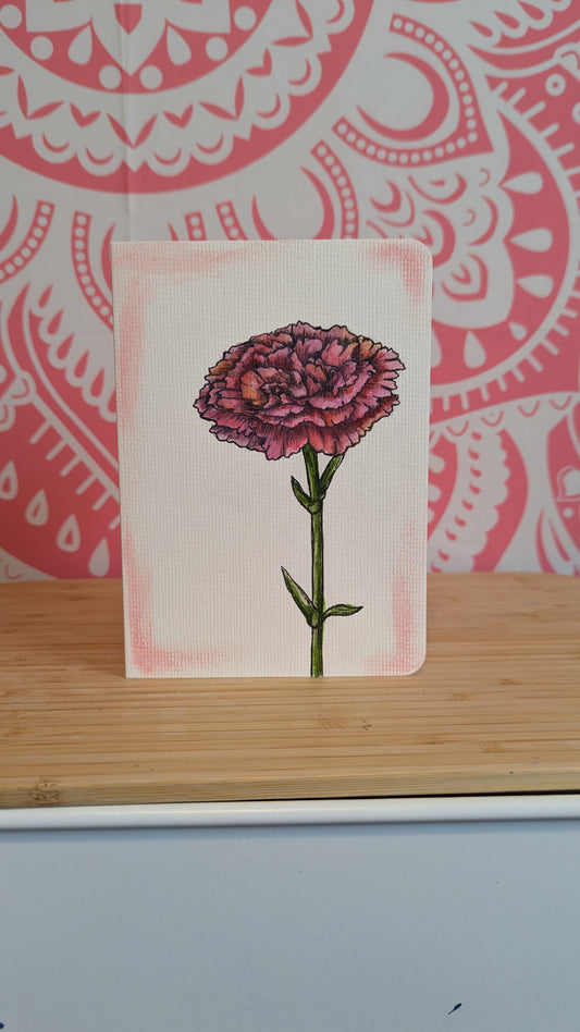 Greeting Card - Pink Carnation, Hand Painted Watercolor, Blank Inside