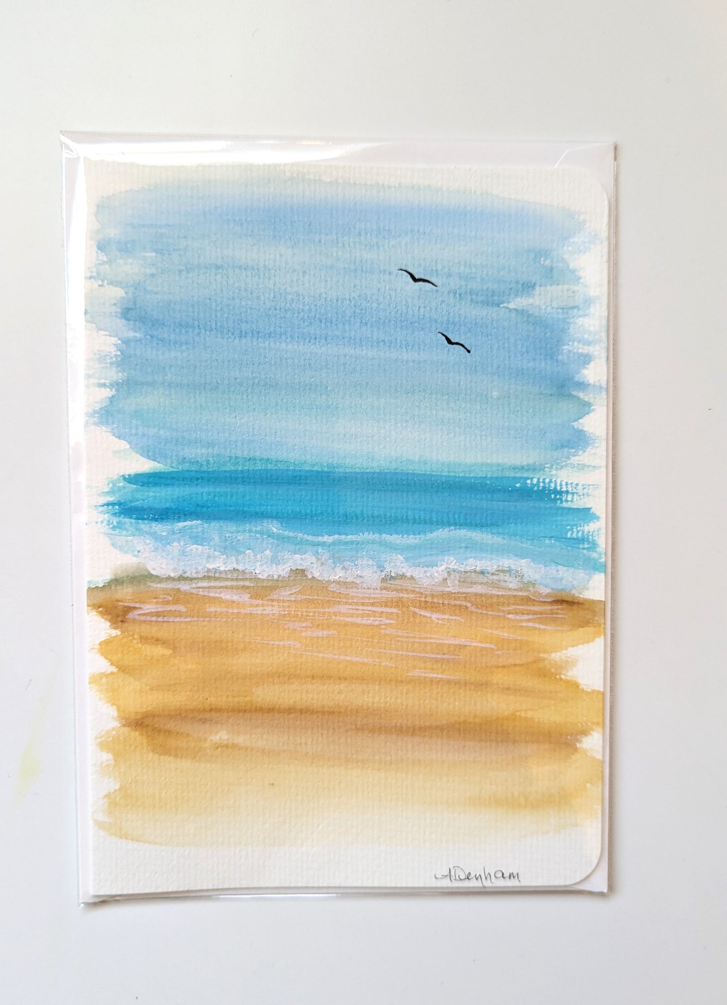 Greeting Card - Gouache and Watercolor Beach Scene, Blank Inside