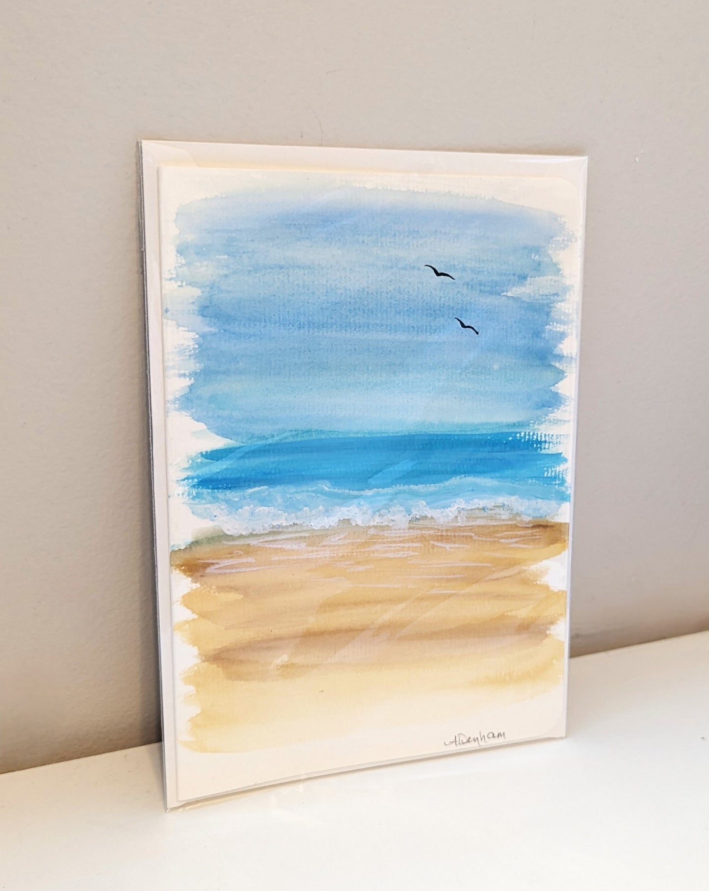 Greeting Card - Gouache and Watercolor Beach Scene, Blank Inside