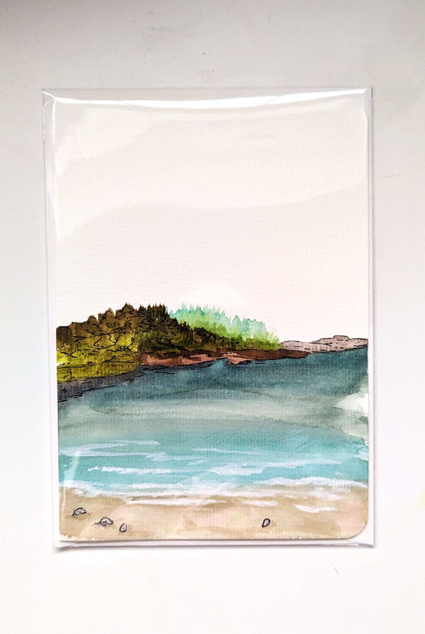 Greeting Card - Oceanside forest, hand painted watercolor, blank inside