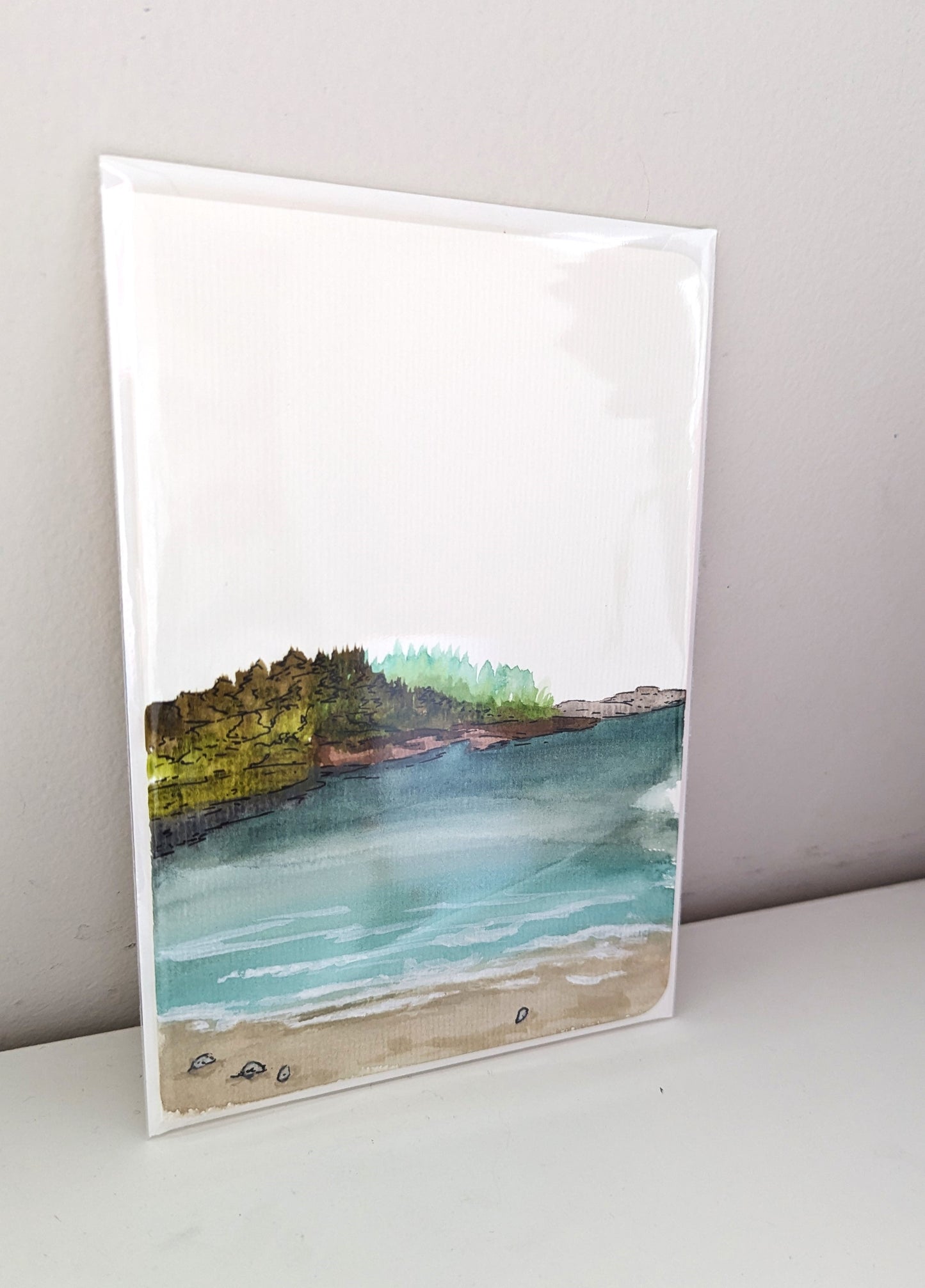 Greeting Card - Oceanside forest, hand painted watercolor, blank inside