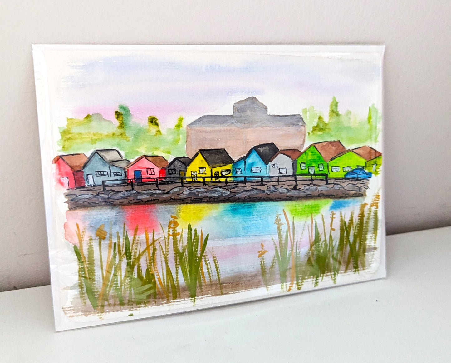 Greeting Card - Fisherman's Cove Eastern Passage Nova Scotia Shop, Watercolor Painting, Blank Inside