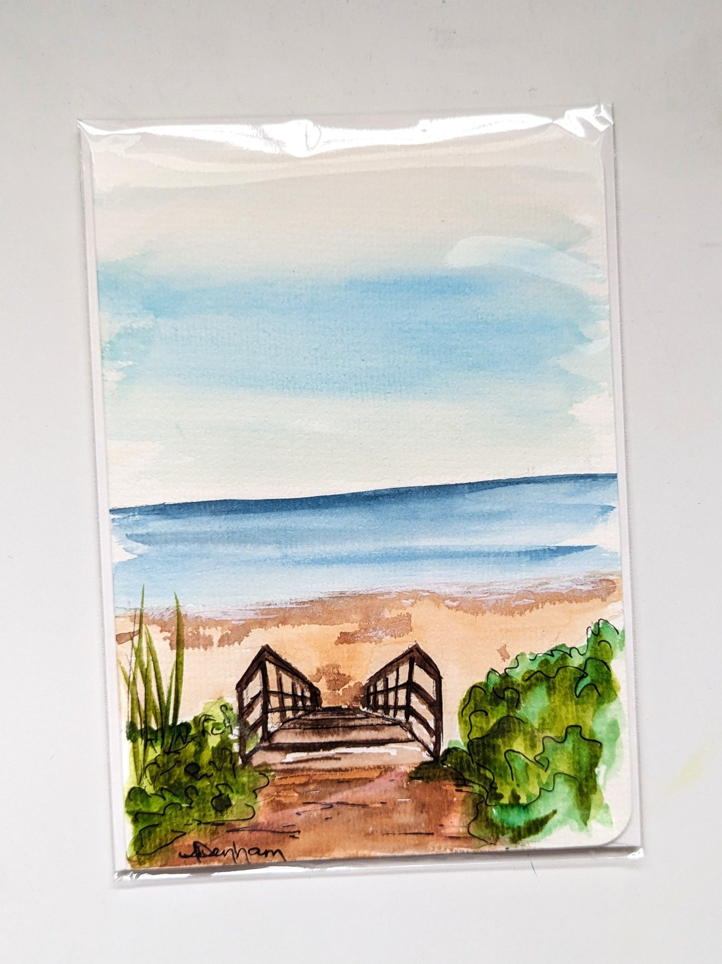 Greeting Card - Stairs to the Beach, Maritime Watercolor, Blank Inside