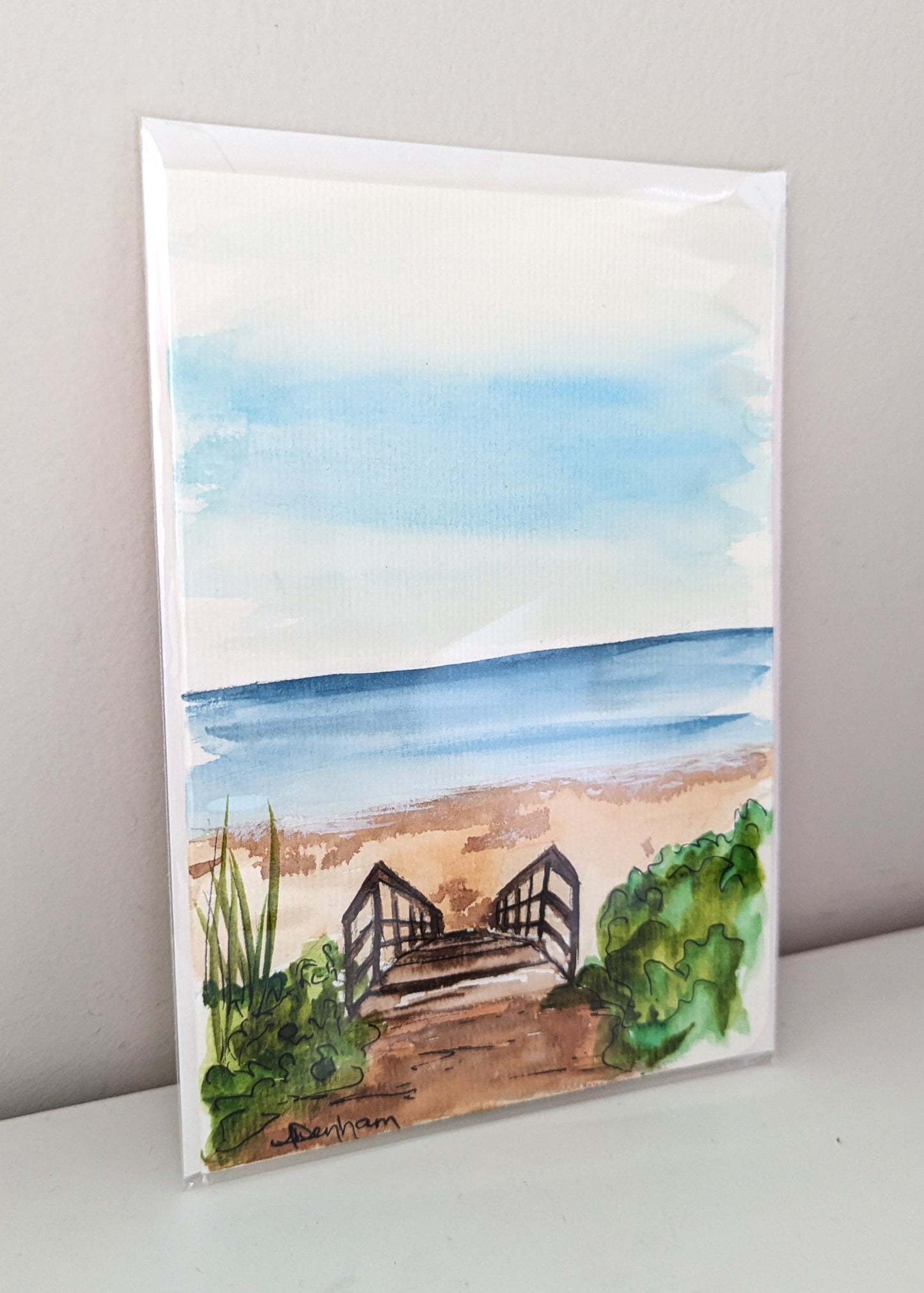 Greeting Card - Stairs to the Beach, Maritime Watercolor, Blank Inside