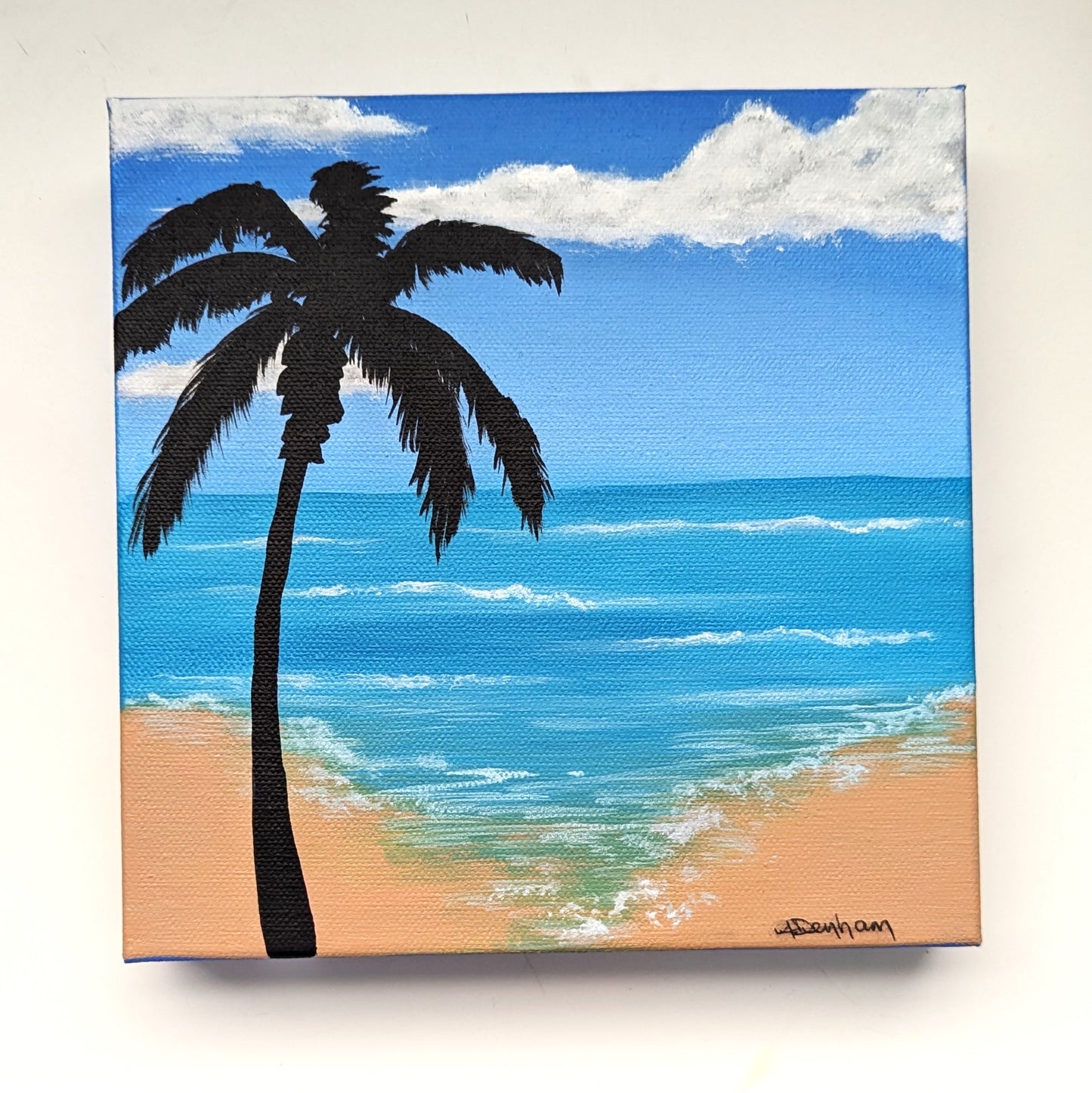 Summer to Remember Acrylic 8" by 8" beach palm tree silhouette painting