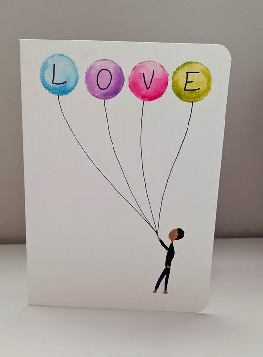 Greeting Card - Love Balloons Watercolor Painting, Hand-Painted Card