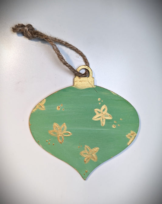 Green and Gold Vintage Retro Hanging Ornament, Hand Painted