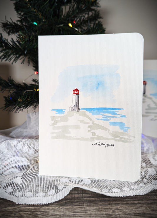 Peggy's Cove, Nova Scotia Lighthouse Greeting Card, Hand Painted, Blank Inside