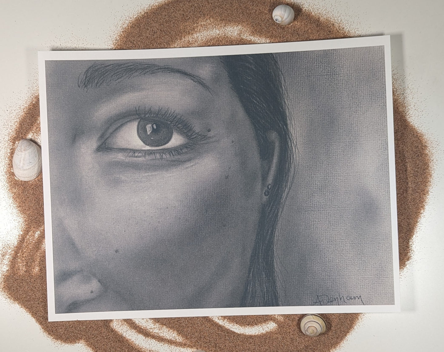 Woman's eye charcoal self portrait drawing print, sepia artwork print, 8.5" by 11"