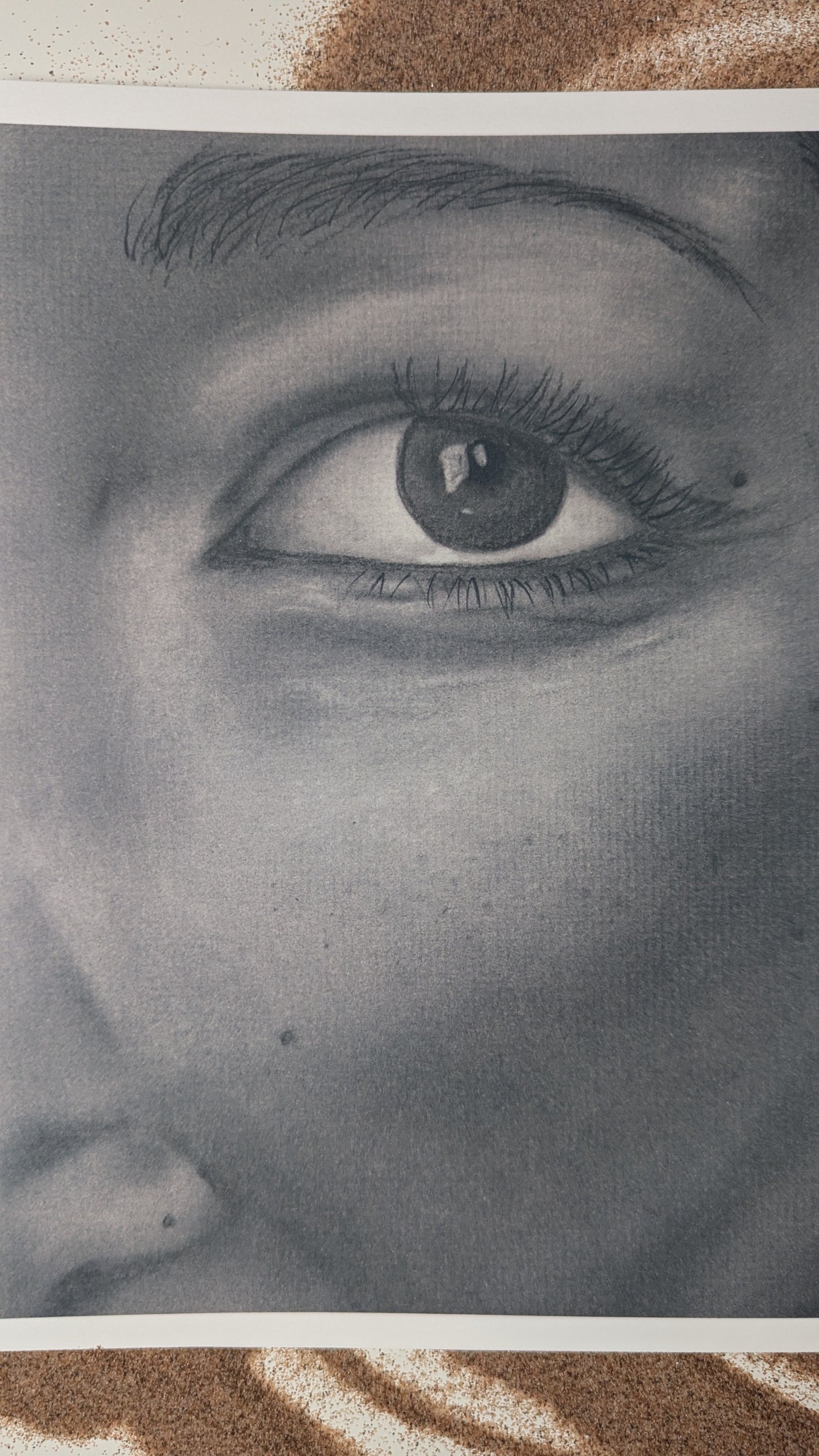 Woman's eye charcoal self portrait drawing print, sepia artwork print, 8.5" by 11"