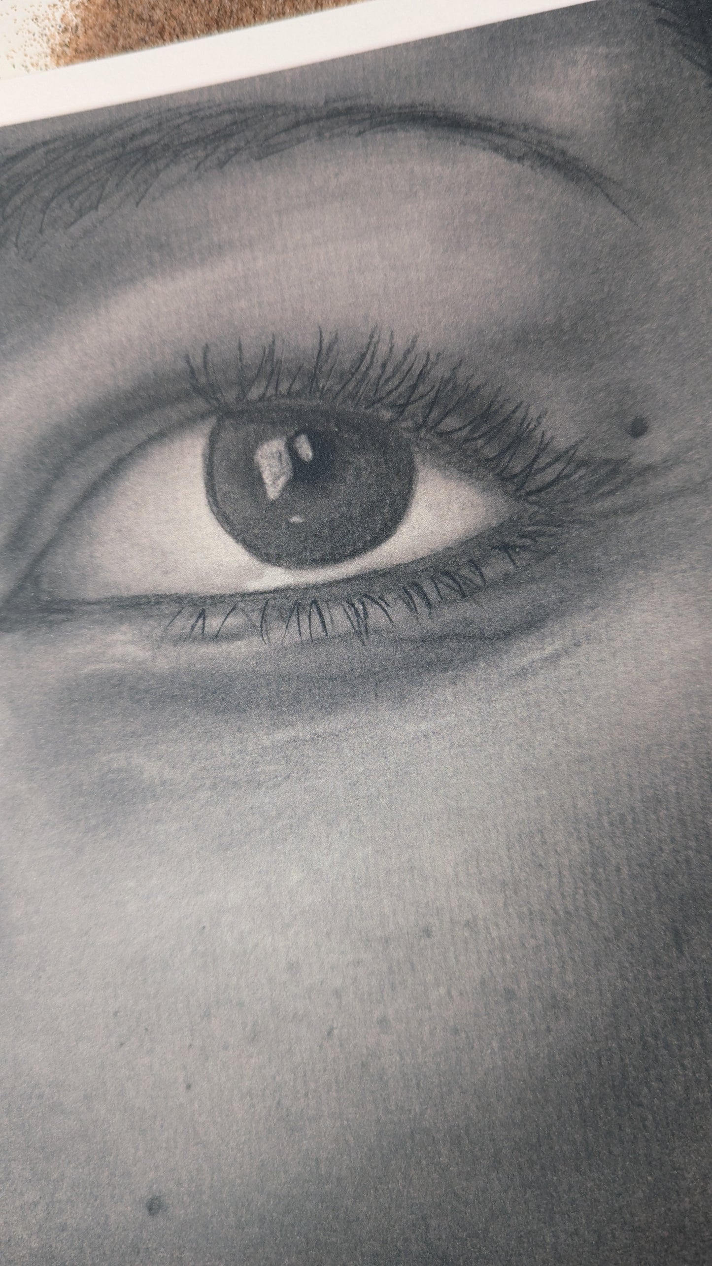 Woman's eye charcoal self portrait drawing print, sepia artwork print, 8.5" by 11"