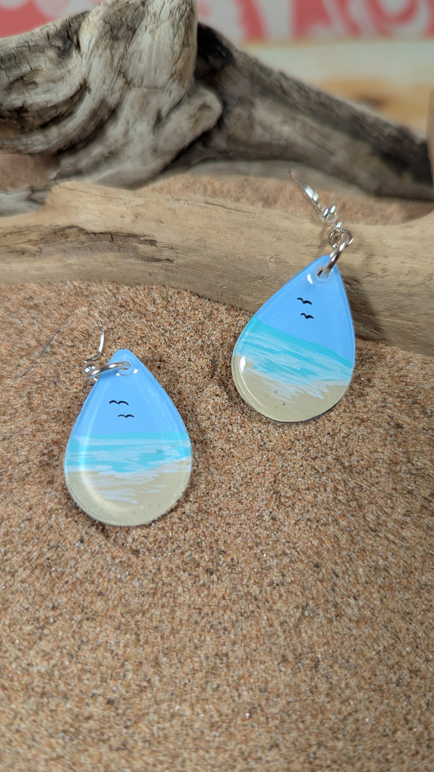 Gentle beach hand painted resin earrings