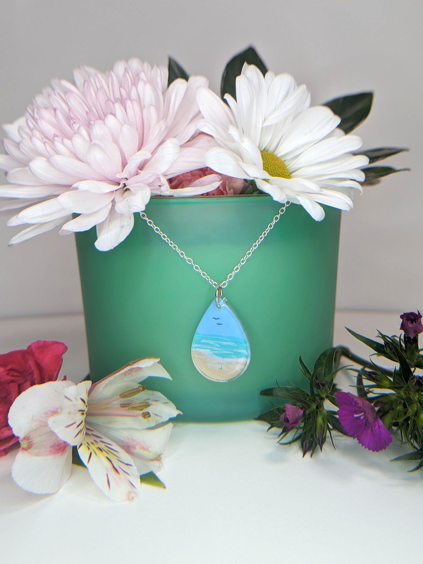Gentle beach hand painted resin necklace