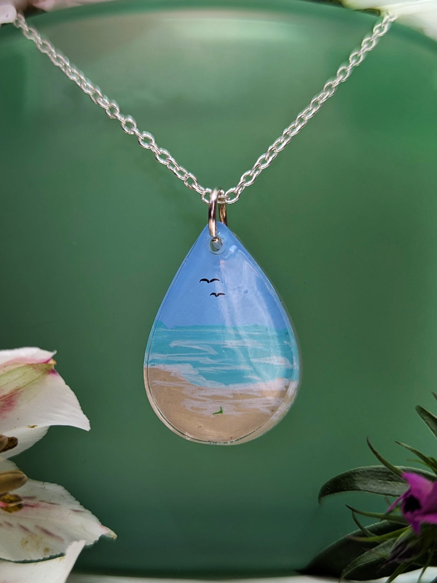 Gentle beach hand painted resin necklace