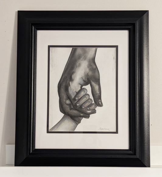 Pieces of Us - Parent and Child Holding Hard Original Charcoal Drawing