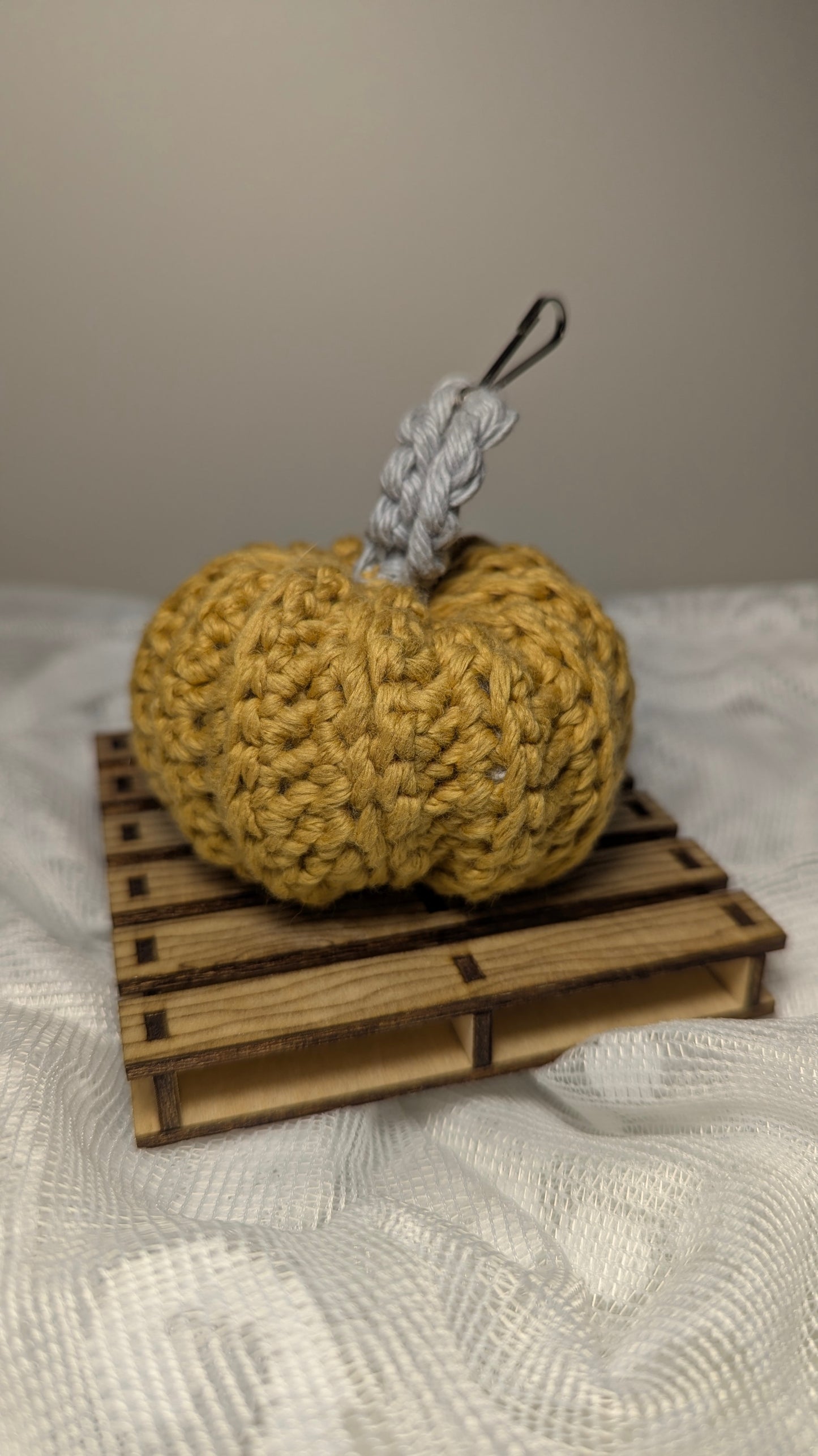 Mustard Pumpkin Keychain with Grey Stem