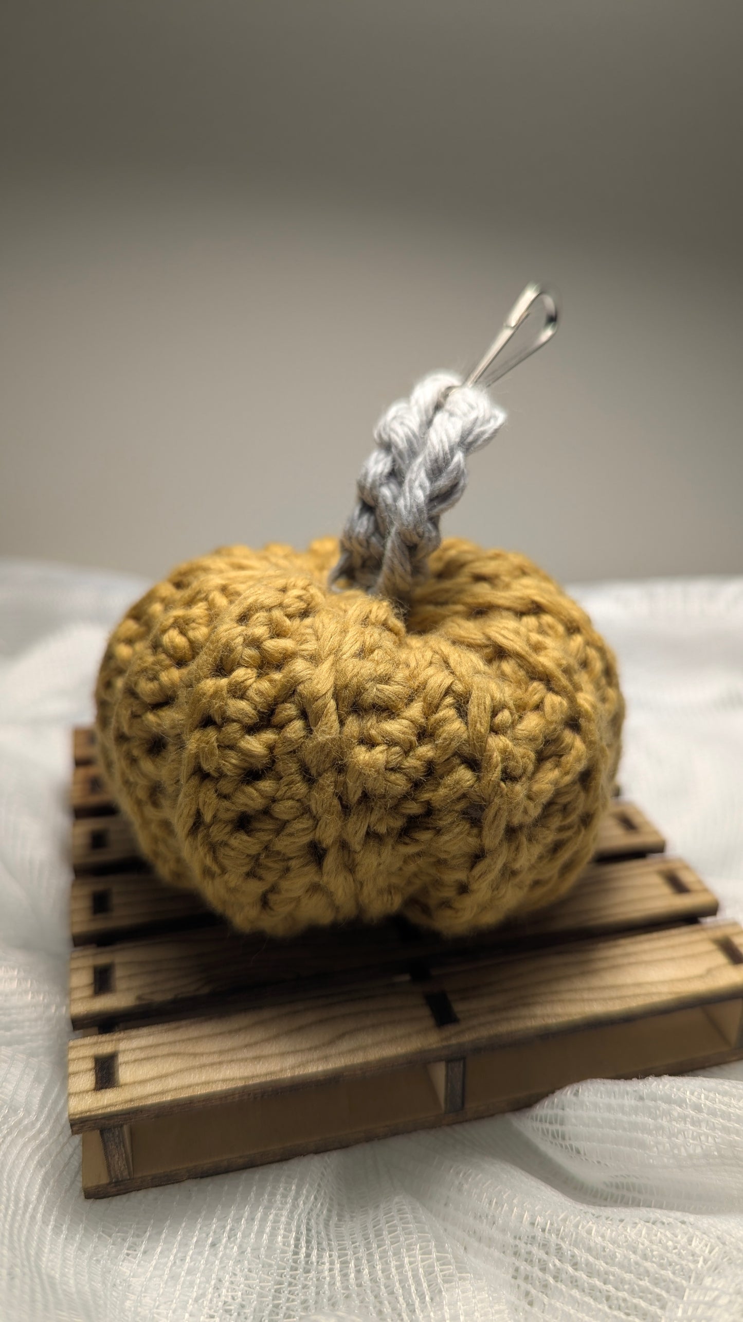Mustard Pumpkin Keychain with Grey Stem