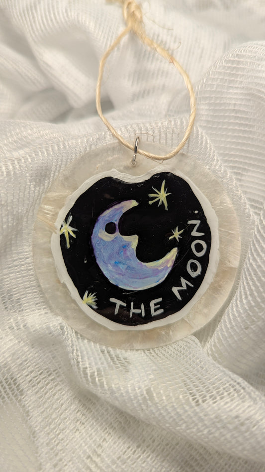 The Moon - Tarot Inspired Ornament, Hand Painted on Shell Disc