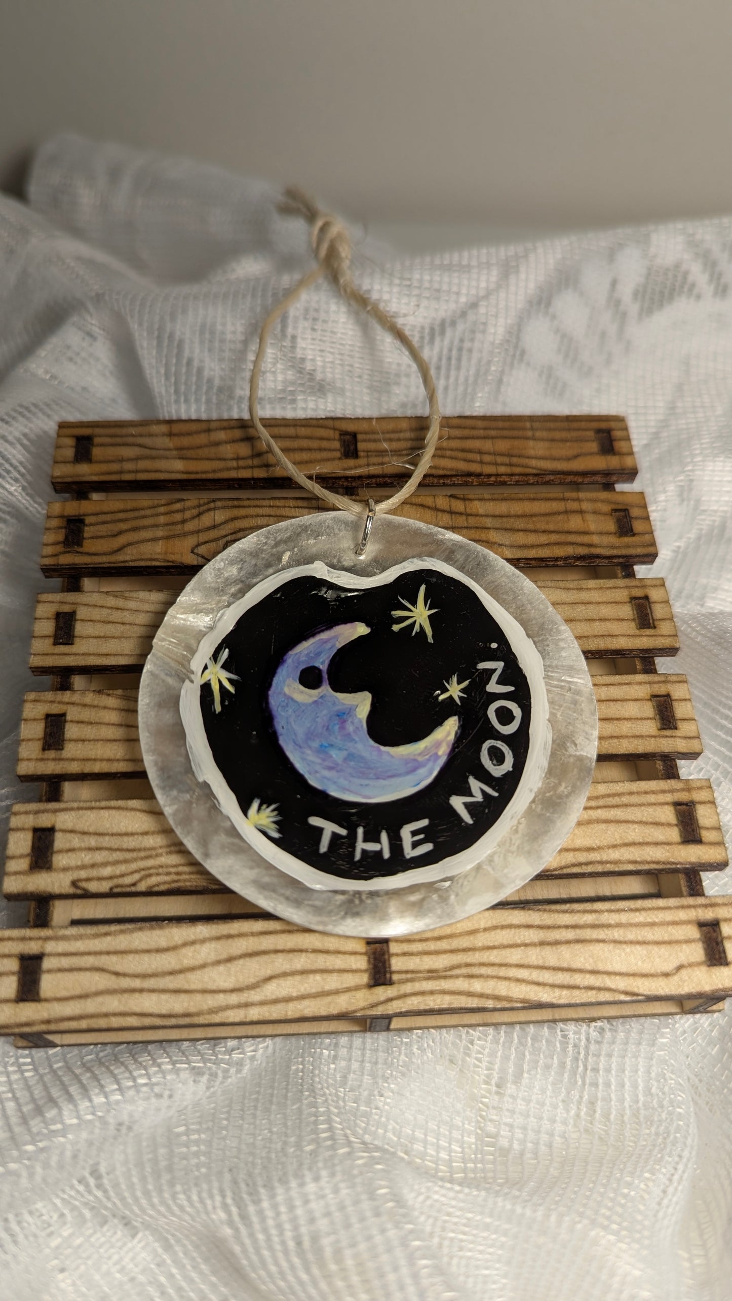 The Moon - Tarot Inspired Ornament, Hand Painted on Shell Disc