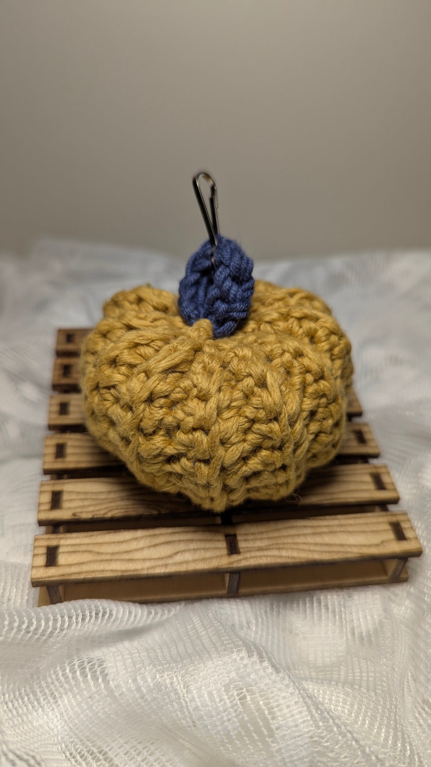 Mustard Pumpkin Keychain with Dark Blue Stem