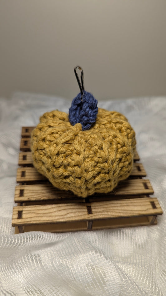Mustard Pumpkin Keychain with Dark Blue Stem