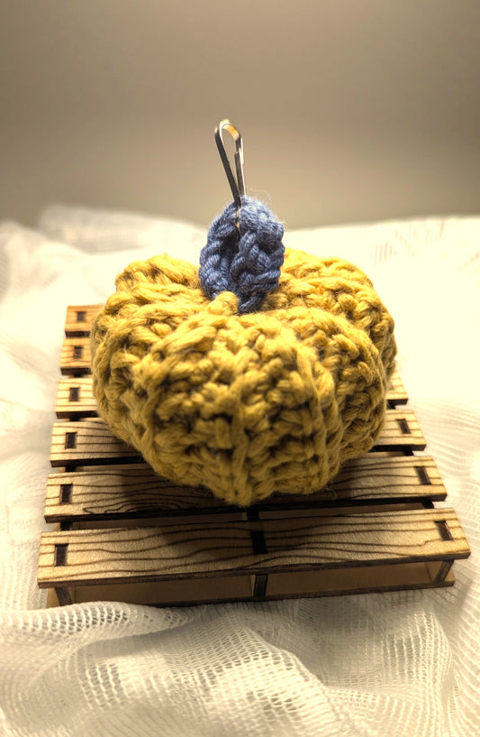 Mustard Pumpkin Keychain with Dark Blue Stem