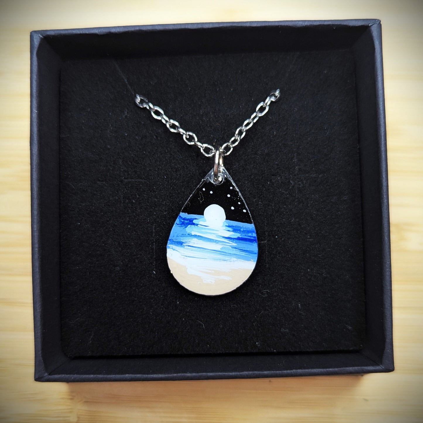 Moonset Teardrop Hand-Painted Resin Necklace